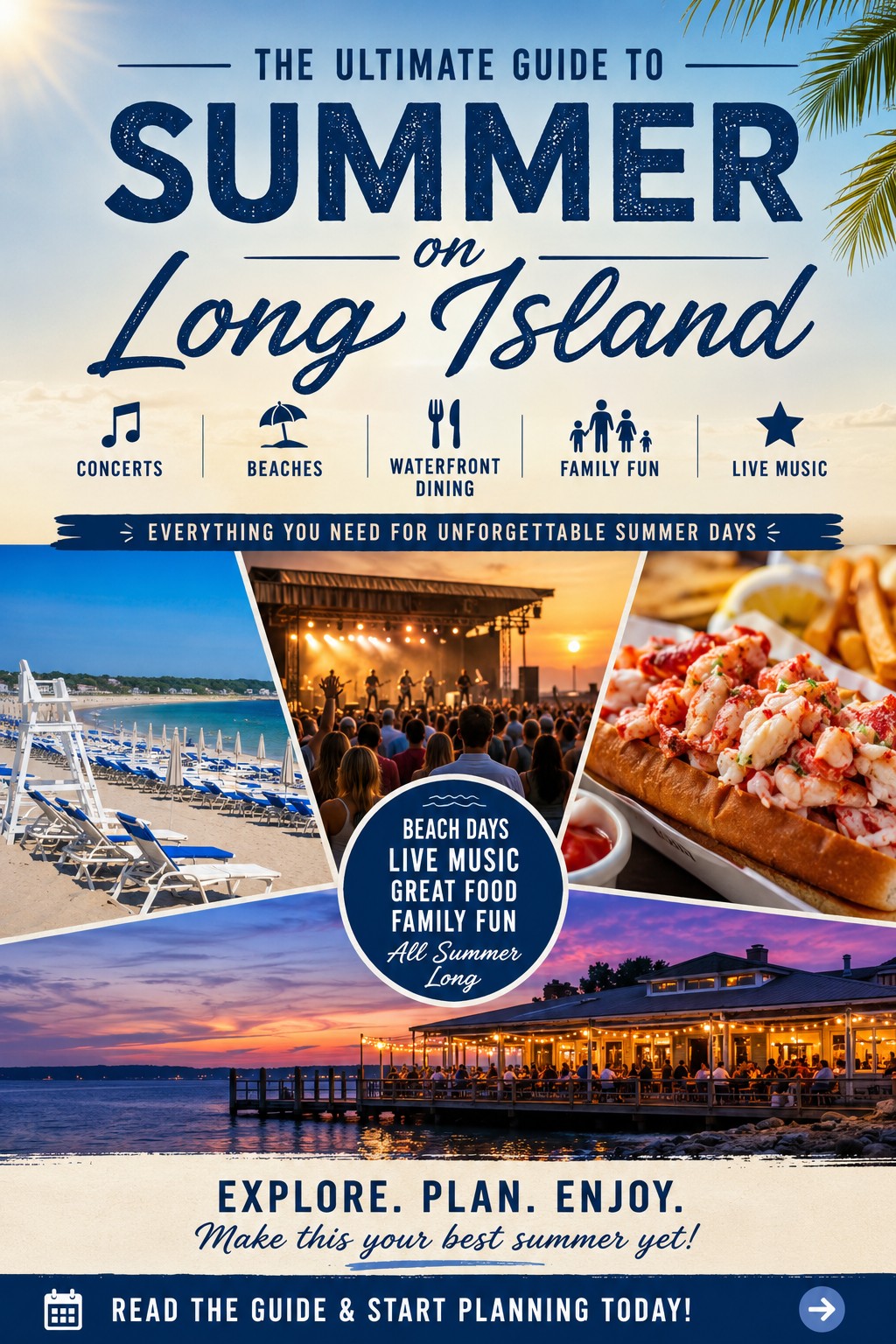 The Ultimate Guide to Summer on Long Island featuring beaches, live music, waterfront dining, and family fun